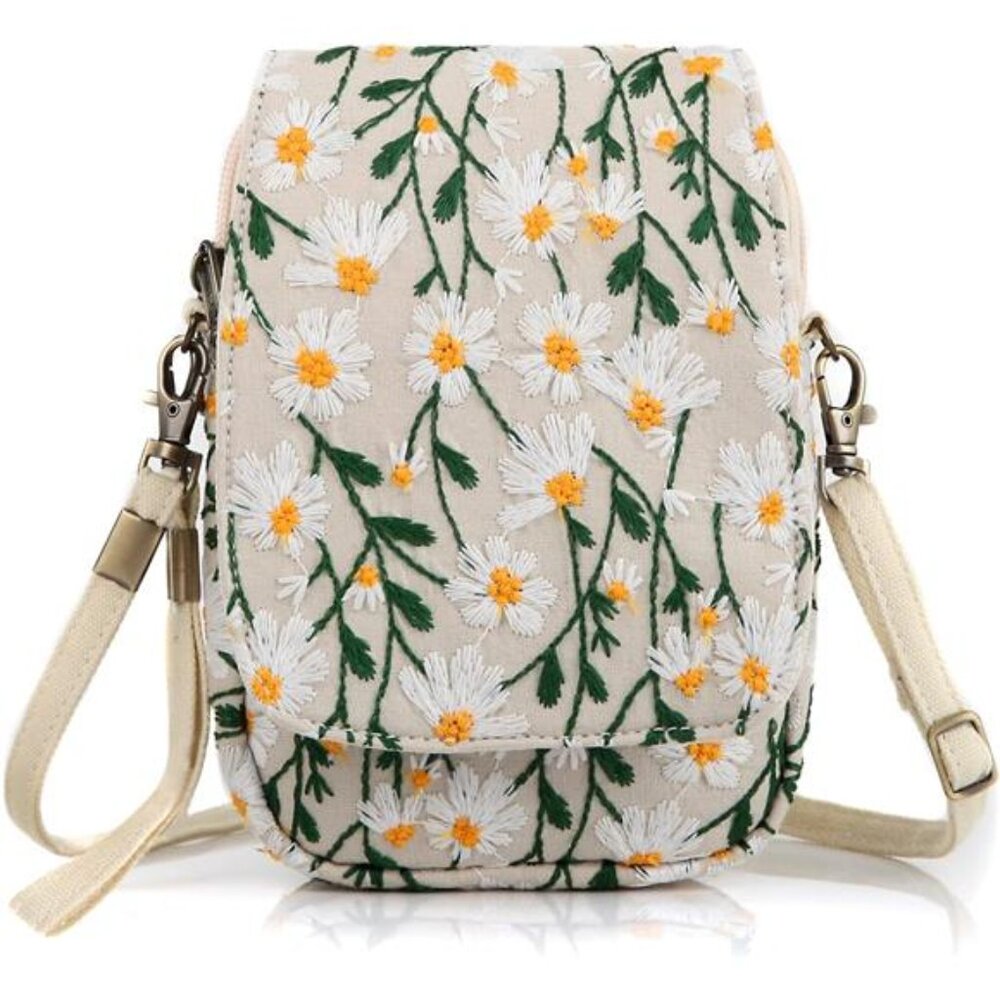 Embroidered Cute Mini Crossbody Bag For Women Small Handbags Wristlet Wallet